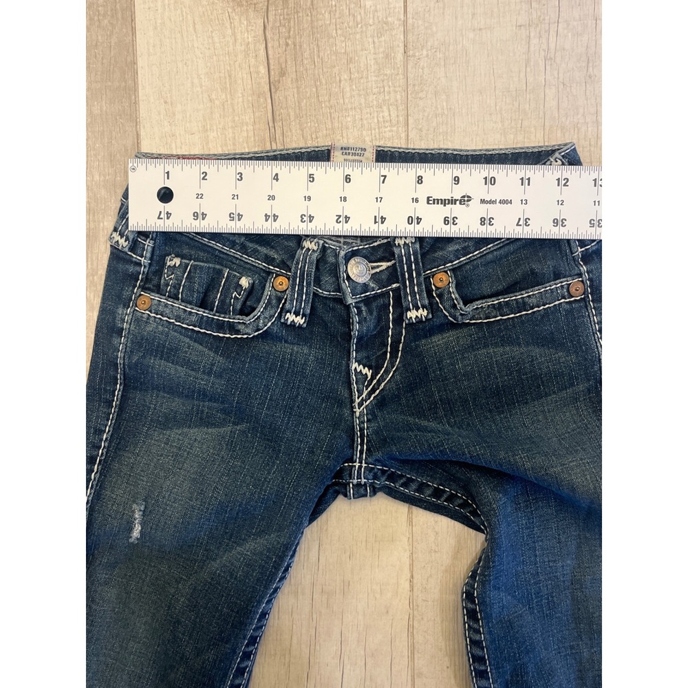 True Religion Stella Big T Skinny Jeans Dark‎ Wash White Stitch Size 26 Low Rise - Picture 6 of 10
